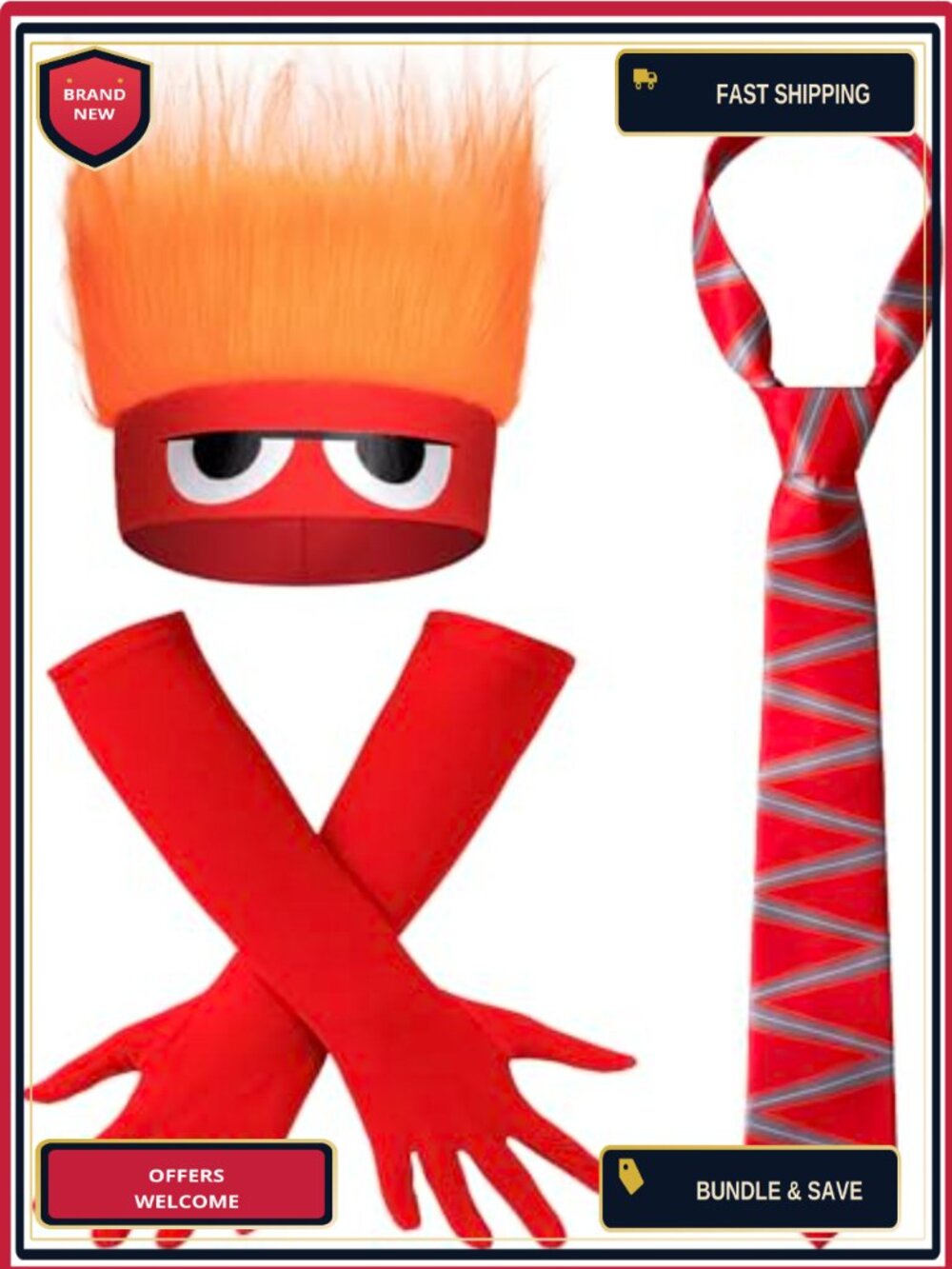Halloween Cosplay Accessory Set Flame Headband Striped Tie Long Gloves Adult